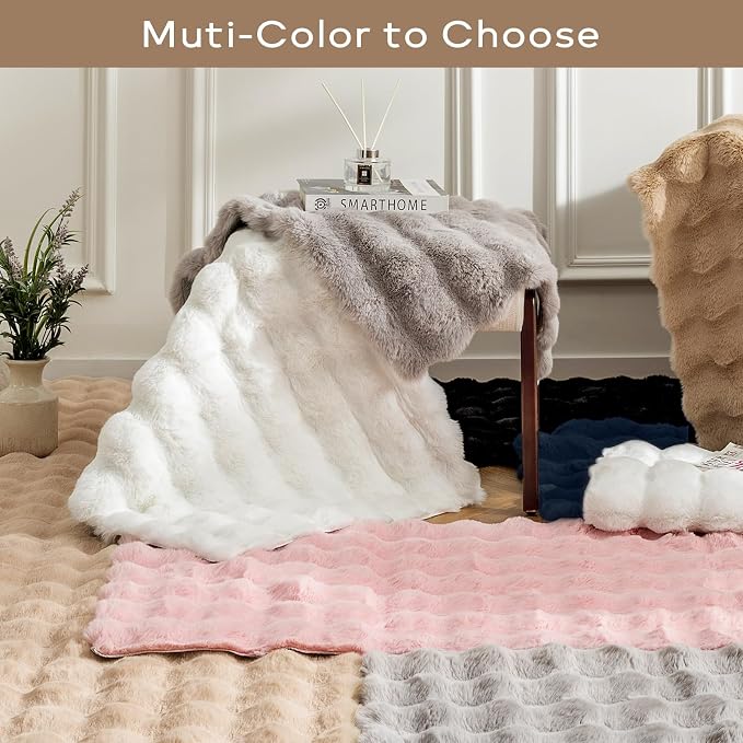 Ashler Faux Rabbit Fur Rug, Light Grey 6x9 FT Fluffy Soft Area Rugs, Rectangle Fuzzy Carpet for Living Room, Bedroom, Machine Washable - 3D Bubble Mat