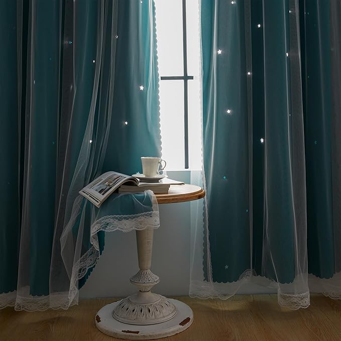 XiDi Blackout Curtains for Girls & Kids Room - 84" Long 2 Panel Teal Unicorn