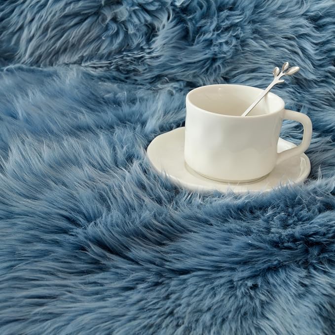 Premium Genuine Sheepskin Area Ruge - Real Wool Fur Shaggy Carpet | Fluffy Soft Natural Lambskin Rug Seat Chair Covers for Couch Sofa Bedroom Living Room(Dusty Blue,2×3 Feet Sheepskin)
