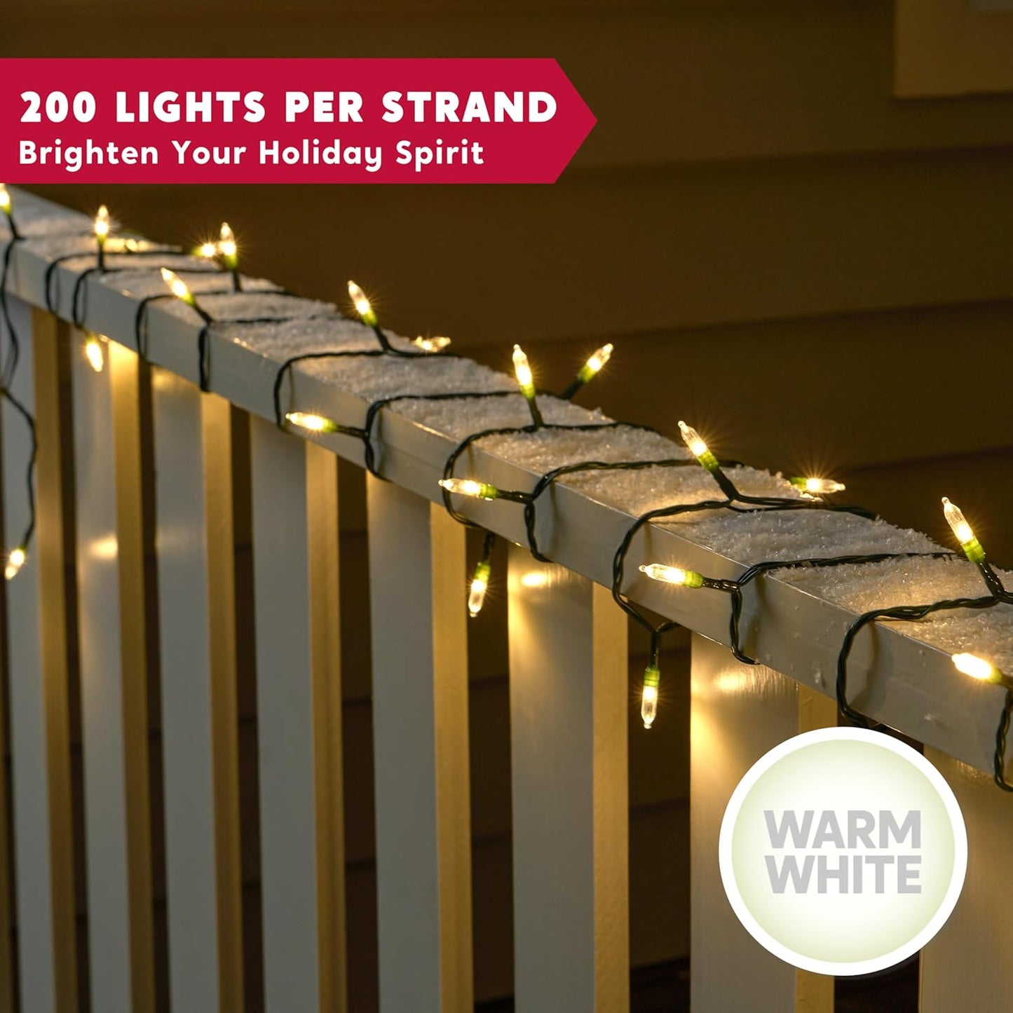 Joiedomi LED Christmas String Lights,200 Count 66.3FT Battery Operated Christmas Tree Fairy Lights with 8 Modes,Multifunction Green Wire for Xmas Decor Party Holiday House,Warm White