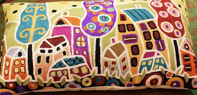 Yellow Plant Floral Pillow Cover Karla Gerard Tree Flower Pillowcase Floral Couch Cushion Kids Room Pillowsham Gold Plant Toss Hand Embroidered Cushions Wool 14x24