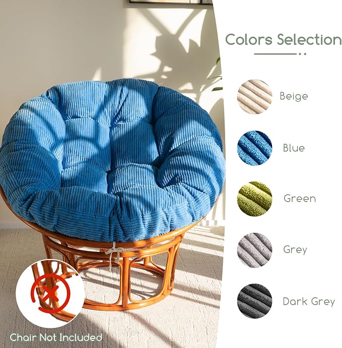 HIGOGOGO Papasan Chair Cushion with Corduroy Cover (Without Chair), 48 x 48 Inch Supportive Cushion, Overstuffed Chair Cushion,Navy