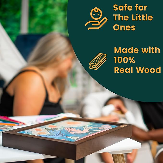 Magnetic Kids Art Frame 8.5x11 – Lift-Top Real Wood Artwork Display & Storage – Strap-Free Changeable Frame Holds 250 Drawings – Freestanding or Wall Mounted - Brown