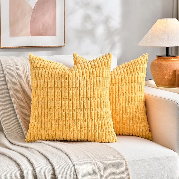 Fancy Homi 4 Packs Decorative Throw Pillow Covers for Living Room Couch Bed, Modern Farmhouse Boho Home Décor Accent Cushion Case, 26" x 26" (Pack of 4), Yellow Green Series