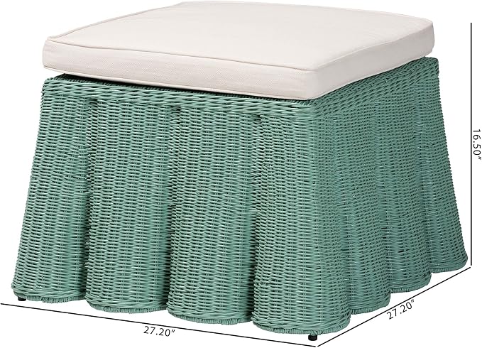 Bali & pari Palm Bohemian Seafoam Green Scallop Rattan Ottoman