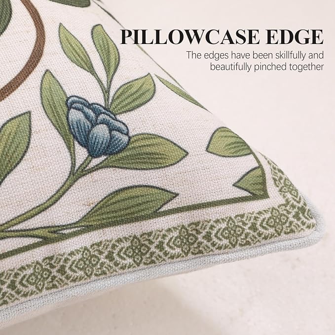 ISAENNE Designer Linen Throw Pillow Cover,Set of 2,28"x12"-Mosella A | Vintage Elegant Rectangle Decor Pillow Cover,Concealed Zipper Design,Floral Pattern,Sofa,Bedroom,Living Room,Lounge Chairs