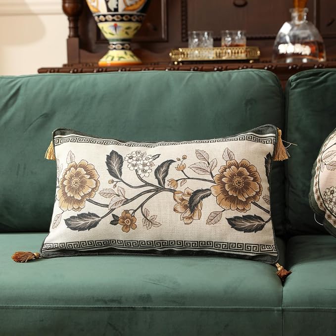 ISAENNE Vintage Elegant Linen Rectangle Throw Pillow Cover,20"x12"-Murad C | Designer French Pillow Cover,Concealed Zipper Design,Sofa,Bedroom,Living Room,Lounge Chairs,All Season Home Decor