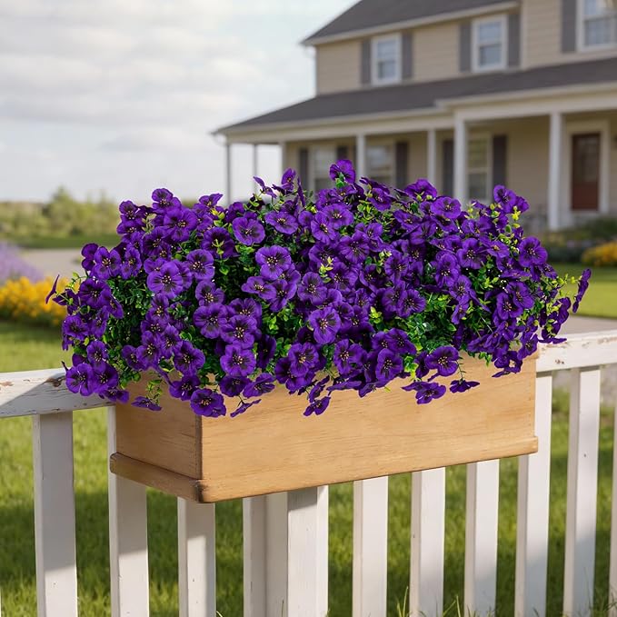 24 Pcs Artificial Fake Pansy Flowers for Outdoor,Faux Silk Plants Flowers UV Resistant Pansies Spring Flowers for Planter Front Door Porch Yard Patio garden Window Box Home Decor(Dark Purple)