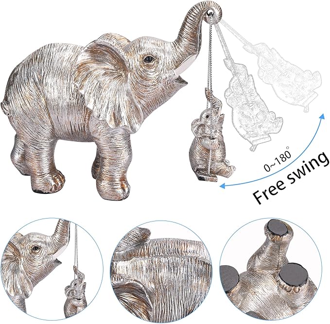Elephant Statue. Elephant Decor Brings Good Luck, Health, Strength. Elephant Gifts for Women, Mom Gifts. Decorations Applicable Home, Office, Bookshelf TV Stand, Shelf, Living Room - Silver