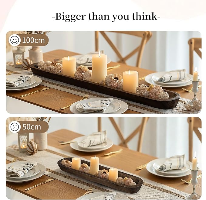 Hanobe Decorative Bowl for Entryway Decor: Large Key Holder Bowl for Coffee Table Decor - Rustic Wooden Baguette Fruit Bowl for Kitchen Counter Decor - Catch All Dough Bowl for Centerpiece