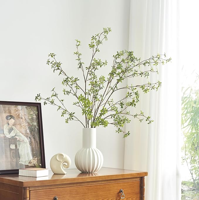 Avoeco Artificial Greenery Stems, 47”Tall Fake Plants Branches, Real Touch Faux Enkianthus Perulatus Twig Leaf for Home Garden Office Wedding Vase Filler Shop Decoration (3 Packs-Green)