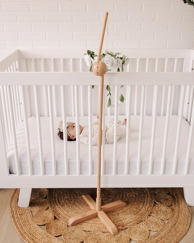 Crib Mobile Arm Wooden Floor Stand, Baby Mobile Arm for Crib & Bassinet, 360° Adjustable Height Universal Fit, 100% Natural Beechwood, Hanger Nursery Decor & Gift Accessories – Sorrel & Fern