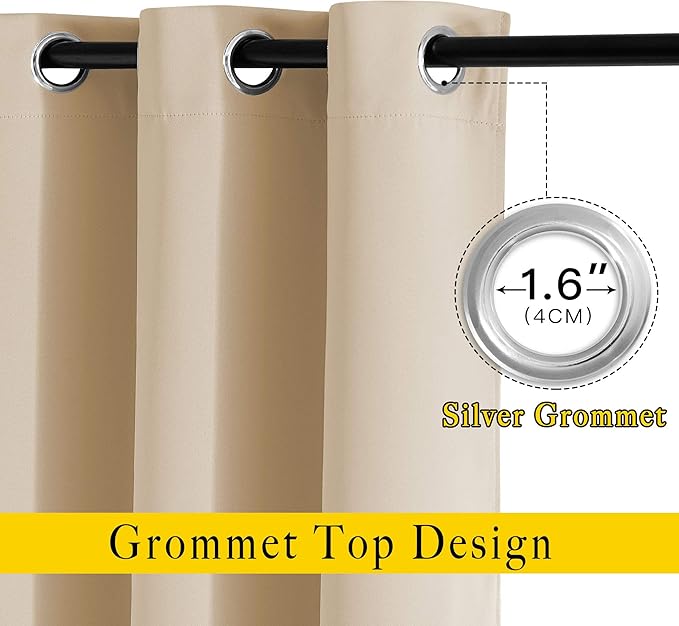 NICETOWN Blackout Draperies Curtains Panels - Window Treatment Thermal Insulated Solid Grommet Blackout Curtains/Panels/Drapes for Bedroom (Biscotti Beige, Set of 2, 46 by 90 Inch)