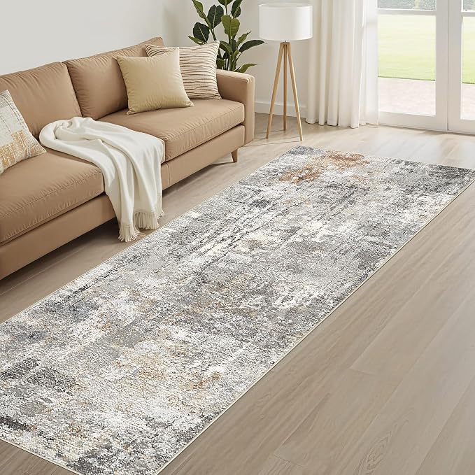 Runner Rug Kitchen Washable Rugs: 2x6 Non-Slip Abstract Soft Modern Stain Resistant Indoor Floor Neutral Accent Throw Carpet for Hallway Bathroom Laundry Room Entryway Bedroom- Gray Rust