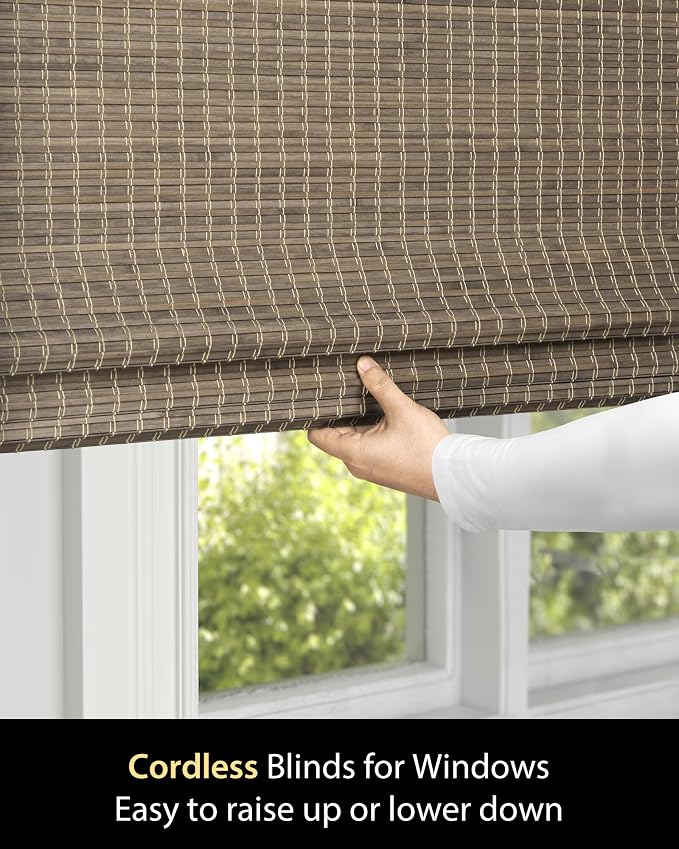 UNISHADES Cordless Bamboo Roman Shades, 34.5×48 in, BDP-Driftwood | Wide Bamboo Strip Weaving Technique, High light-blocking capacity, High Level of Privacy Protection