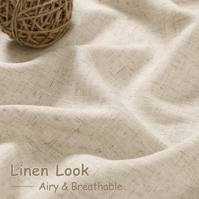 Beige Linen Curtains 80 inches Long for Loving Room Back Tab Light Filtering Privacy Sheer Curtains Rustic Farmhouse Bedroom Decor Cotton Textured Gauze Curtain 2 Panel Set 38x80