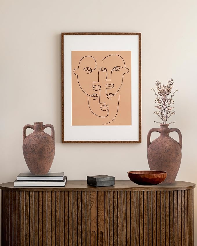 UPWOIGH 11.8in Terracotta Vase with Handles | Rustic Brown Finish, Distressed Ceramic Texture, Amphora Style, Pampas Grass Display, Mediterranean Farmhouse Décor