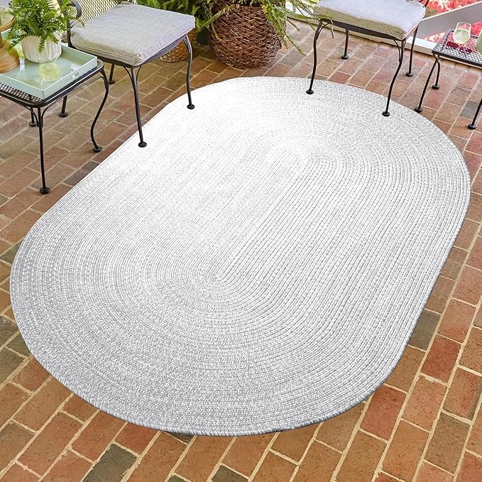 Superior Indoor/Outdoor Area Rug, Dual-Tone Reversible Braided Floor Decor for Patio, Front Porch, Entryway, Living Room, Office, Nursery, Artistic Home, 4' x 6', Slate-White