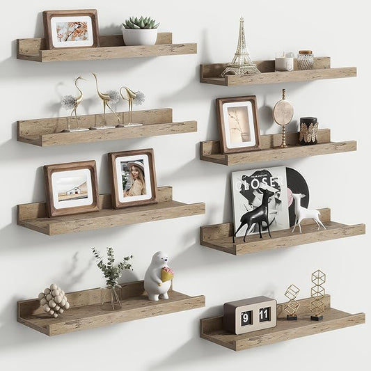 Floating Picture Ledge Shelves for Wall Set of 8, 16 Inch Wall Shelves with Lip Long Large Nursery Book Shelf for Toys Storage Kids Bookshelf Wall Mounted Living Room Bedroom Decor Frames
