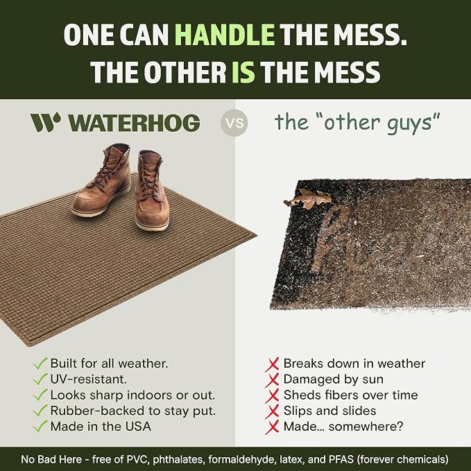WaterHog Squares Front Door Mat Indoor Outdoor Entrance, Absorbent All-Weather Doormat with Non-Slip Rubber Backing, Dirt & Moisture Trapper, Low Profile, Easy Clean, Made in USA, 23"x35.5" Camel