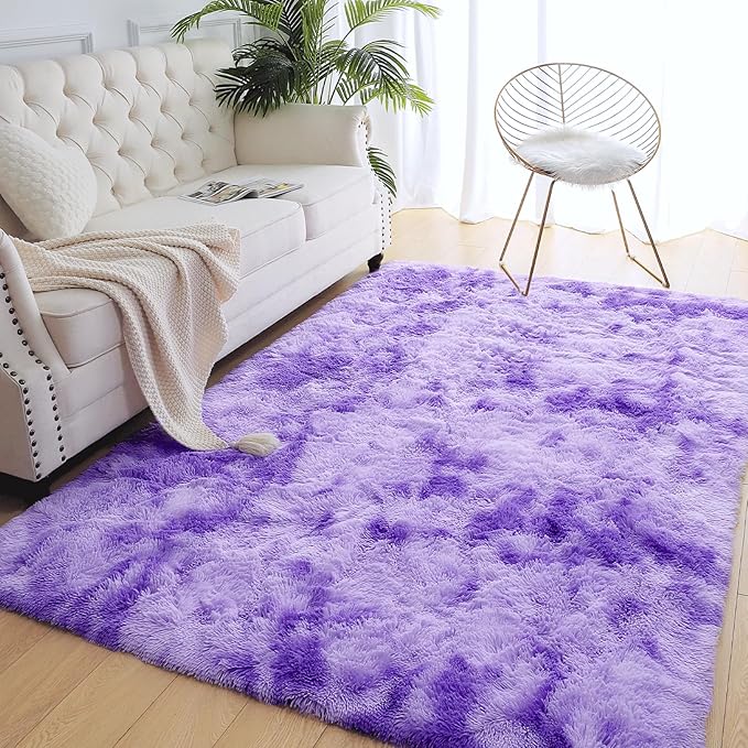 AROGAN Soft Rainbow Area Rugs for Girls Room 2x6 Feet, Fluffy Girls Bedroom Rugs, Princess Rug, Cute Colorful Carpet for Kids Teens Nursery Toddler （Purple）