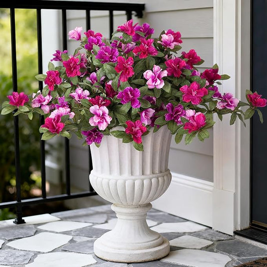 Ammyoo Artificial Fake Azalea Flowers for Outdoor Spring Decoration, Faux Silk Flower for Summer UV Resistant Look Real Plants for Garden Yard Porch Walkway Indoor Decor, 2PCS
