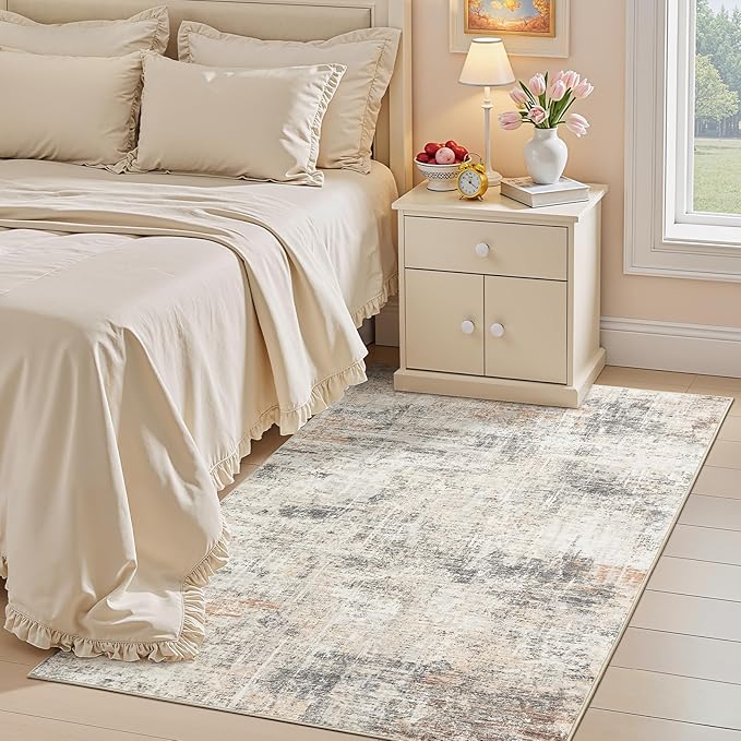 Lofus 3x5 Area Rug for Entryway, Gold Abstract Non Slip Area Rugs for Kitchen, Washablee Soft Rugs for Bedroom, Living Room, Tool Room Nursery Kids Room Decor