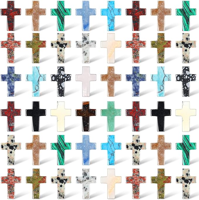 Nuenen 50 Pcs Easter Cross Crystal Stone Bulks 1'' Natural Crystal Wall Cross Shaped Worry Stones Charm Pocket Quartz Gift Halloween Easter Decor(0.71 x 0.98 x 0.24 Inch,Classic)