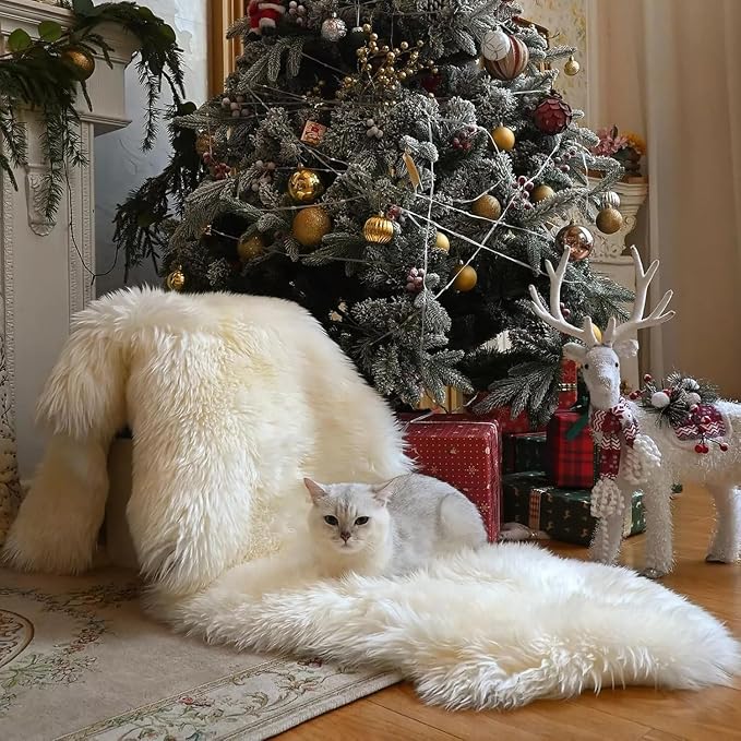 WL&ALLEN Genuine Sheepskin 100% New Zealand Sheepskin Wool Area Rug |Double Pelt 2'x 6', Ivory White