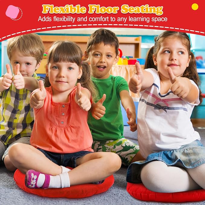 Fumete 8 Pcs 16 Inch Floor Cushions Pillow for Kids Bulk Classroom Round Flexible Seating Floor Cushions for Students Home Daycare School Reading Corner Yoga Meditation Picnic (Red)