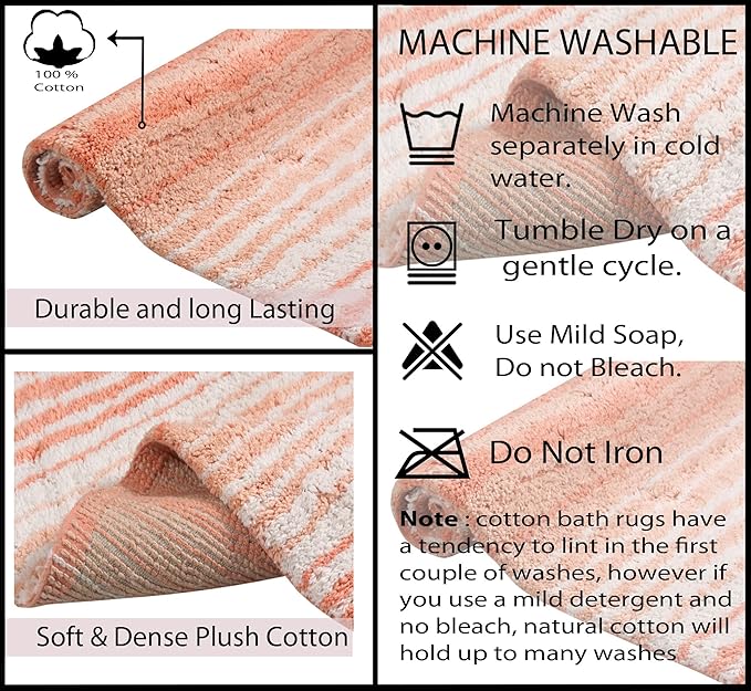 Home Weavers 100% Cotton Gradiation Collection Bathroom Décor | Washable Rug | Bathroom Mat | Kitchen Mat | Bathroom Rug Set | Bath Mat Set | Bath Floor Mat Non Slip, 3 Piece Set with Runner, Coral