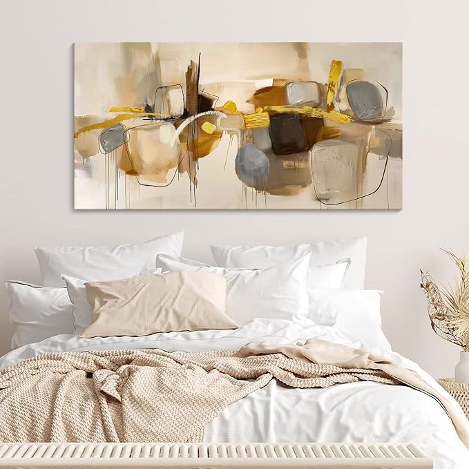 HGUAOA Abstract Wall Art for Living Room - Large Yellow and Orange Geometric Artwork - Modern Paintings for Office Decor - Contemporary Big Wall Decor for Home or Office 24×48IN