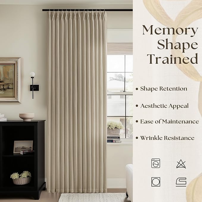 Pinch Pleated Linen Curtains 90 Inch Length 2 Panels for Living Room Bedroom Light Filtering Burlap Semi Sheer Window Curtain Boho Farmhouse Back Tab Pinch Pleat 90 Inch Drape Tan Khaki Camel