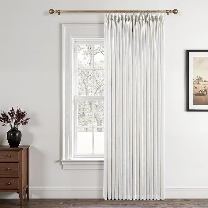 100 Inch Extra Wide Pinch Pleated Linen Curtains 100 Inch Length for Living Room Bedroom Natural Cream Beige Privacy Drapes Light Filtering for Patio Sliding Door 100 Inches Long Hooks Clips Rings