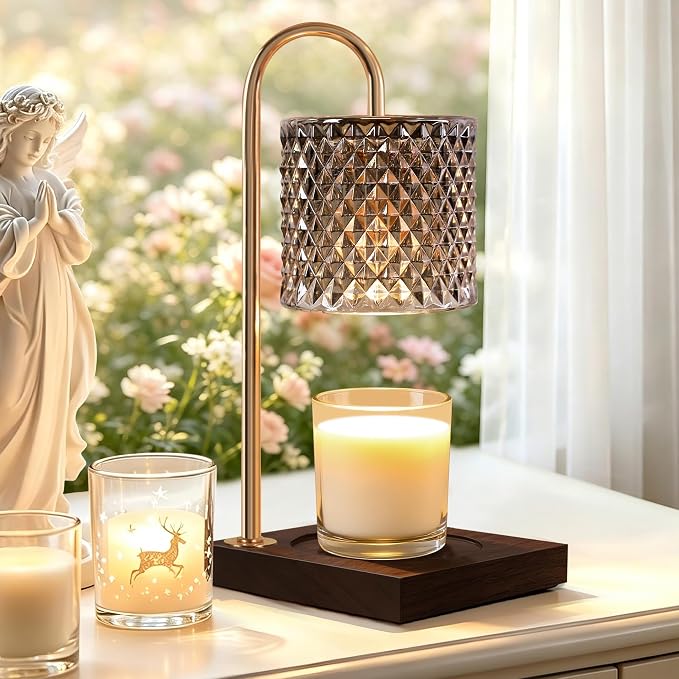 TigQiang Candle Warmer Lamp with Timer Dimmer, Birthday Gifts for Women Mom, House Warming Gifts, Elegant New Home Decor, Wax Warmer for Jar Candles, Heater Lamp for Scented Wax, Black Glass
