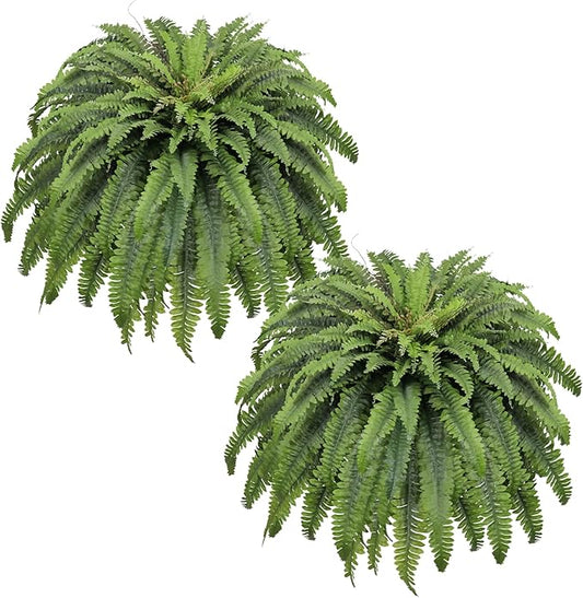 50" Fake Ferns Artificial Plants Large, 98 Fronds 2 Artificial Ferns for Outdoors and Indoors, Suitable for Planter Garden Porch Office Decor
