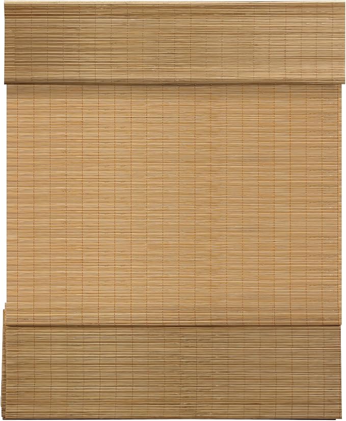 LazBlinds Custom Size Cordless Bamboo Roman Shades, Carbonized | Natural Light Filtering Bamboo Window Blinds, Bamboo Blinds for Bedroom Living Room Office Indoor