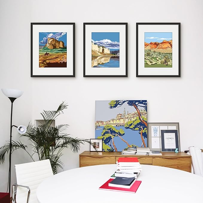 Picrit 16x20 Picture Frame Set of 12, Display Photos 11 x 14 with Mat or 16 x 20 without Mat, Wall Gallery Poster Frames Display for Home Decor, Black