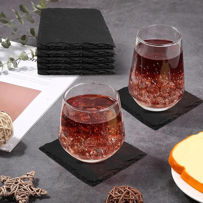 24 Pieces Slate Coasters, Dhfsleo Size 4 x 4 inch Black Coasters Stone Coaster Set, Square，Perfect for use in Your Home, Office, Kitchen,bar,Christmas or Anywhere.