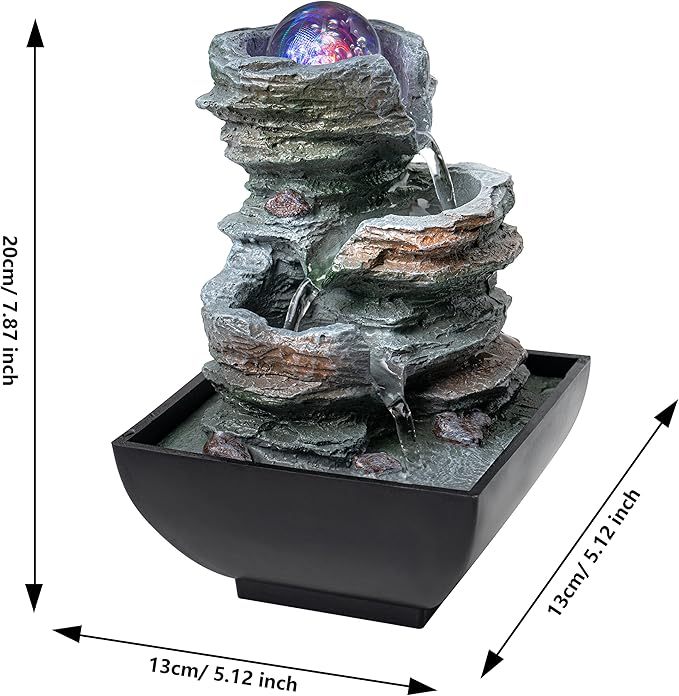 Father'sDen Tabletop Water Fountain-Indoor Waterfall-Desk Fountain-Audible Relaxing Waterfall Sounds from mini Water Feature with Inspiring LED Colors from Spinning Glass Ball