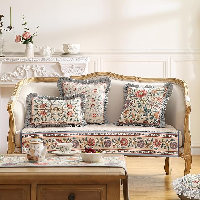 bilin gaier Vintage Linen Throw Pillow Cover,18"x18"-Flowershadow B | Designer Elegant Square Pillow Cover,Concealed Zipper Design,Floral Pattern,Sofas,Bedroom,Living Room,Lounge Chairs