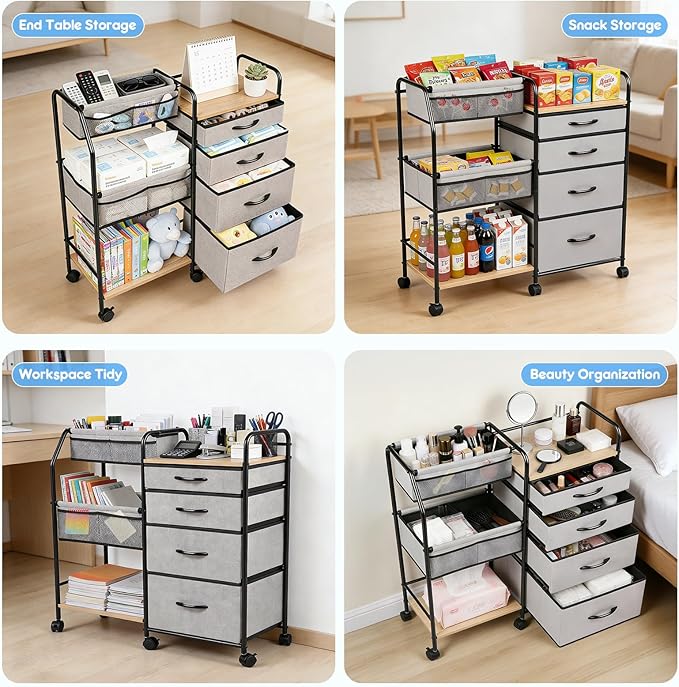 Fabuday Baby Diaper Caddy Organizer Cart - 4 Tier Rolling Diaper Cart with Wheels, Baby Essentials Organizers and Storage, Mobile Utility Carts for Bedside, Crib Nursury, Bedroom, Changing Table