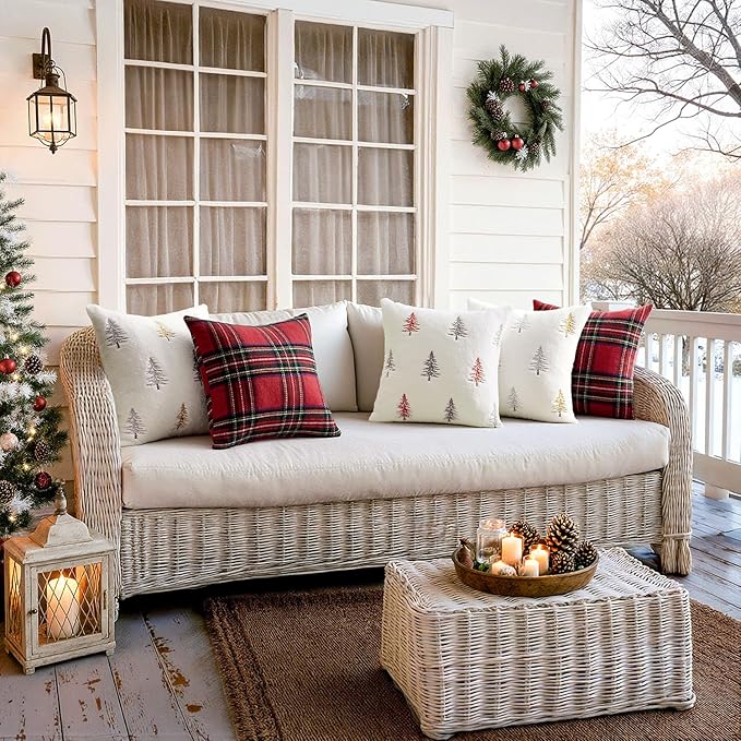 MIULEE Christmas Decorative Pillow Covers Set of 2 Faux Fur Throw Pillows with Embroidered Christmas Tree 18x18 Inch White Gold Winter Couch Covers for Festival Sofa Bedroom Living Room Home Decor