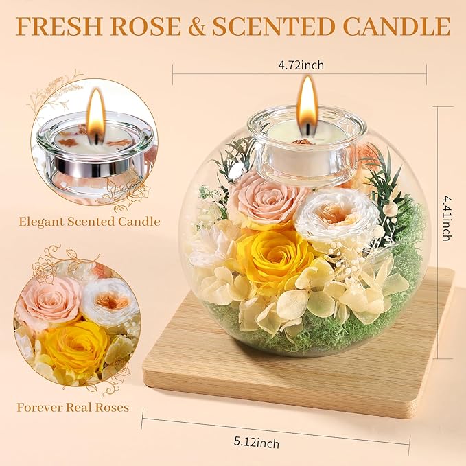Mothers Day Rose Gifts for Mom Birthday Gift for Women Flowers for Delivery Preserved Flowers Forever Eternal Rose in Glass Dome Mother’s Day Flower Gifts for Wife Grandma Sister Daughter, Champagne