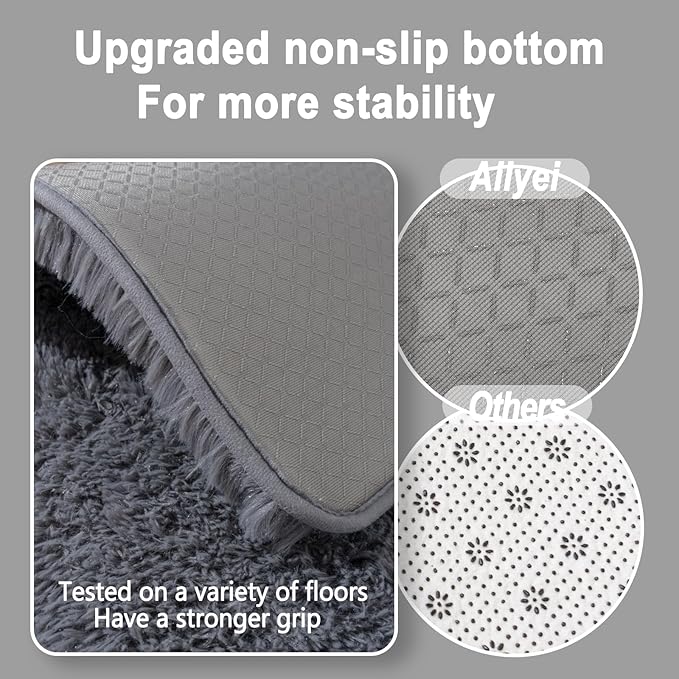Ultra Soft Runner Rugs for Bedroom Hallways with Upgraded Non-Slip Rubber Backing & Thick Memory Sponge, 2 Packs 2x4 Feet Fluffy Shag Throw Area Rug for Bedside Dorm Dark Grey