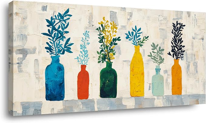 Ggaafet Bright Colorful Botanical Wall Art for Bedroom Canvas Oil Painting Prints Beautiful Boho Vase Art Deco Modern Artwork Office Family Dining Room Decor