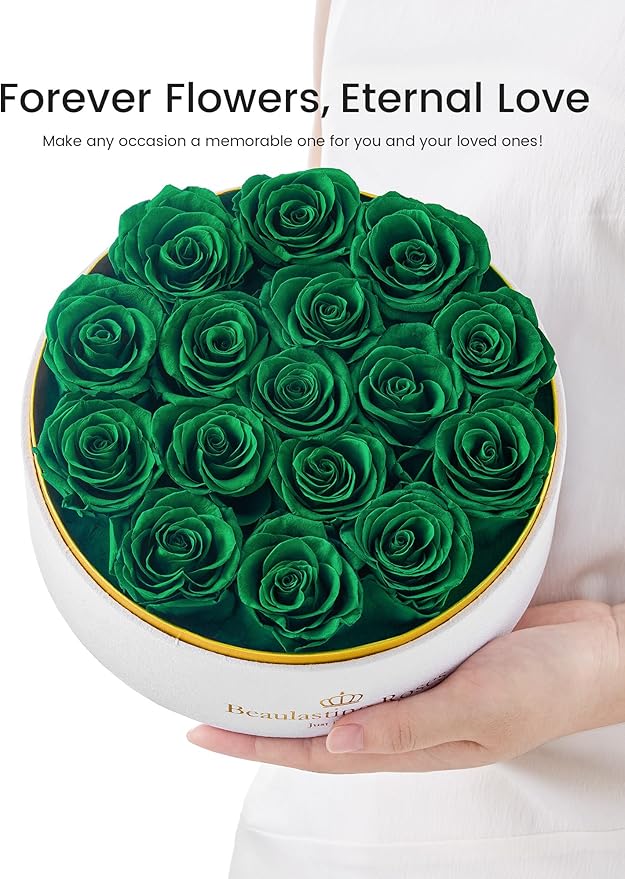 16 Preserved Roses Forever Flowers Real Roses in a Box Mother's Day Birthday Flowers for Her Mom Women Wife Valentine's Day, Green Roses