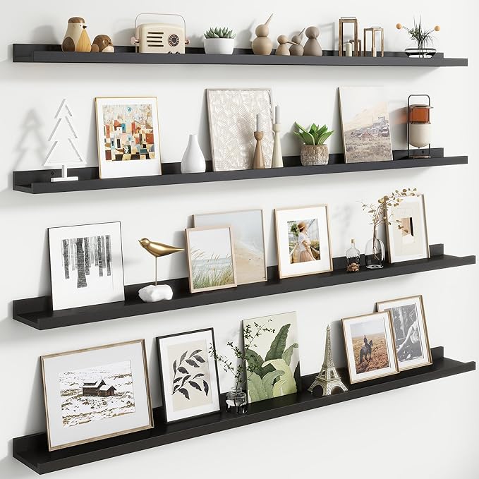 FLYJOE Floating Picture Ledge Shelves for Wall Set of 4, 56 Inch Wall Shelves with Lip Long Large Nursery Book Shelf for Toys Storage Kids Bookshelf Wall Mounted Living Room Bedroom Decor Frames