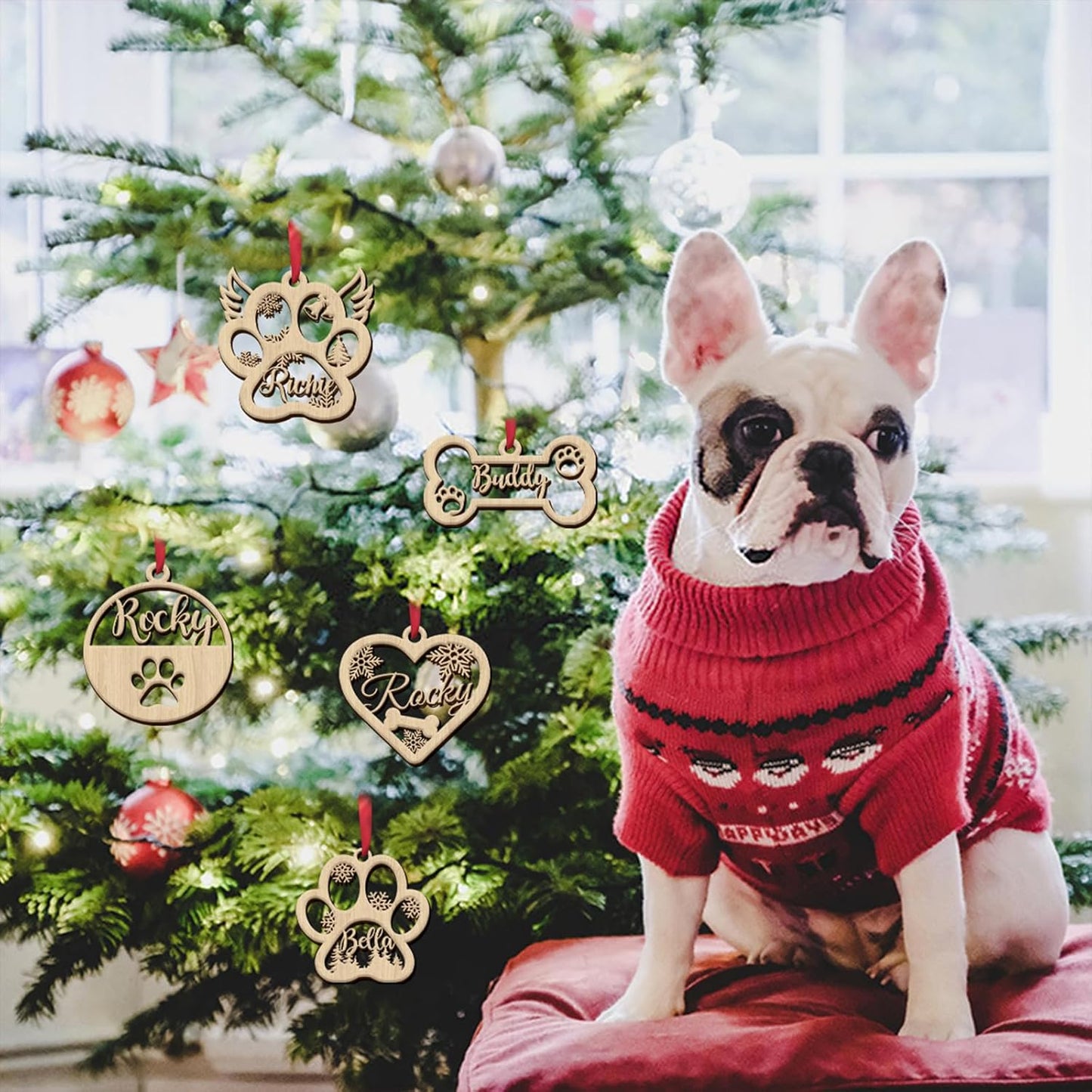 Personalized Wooden Dog Cat Paw Christmas Ornaments 2025 Custom Wood Pet Name Ornament Customized Memorial Dog Hanging Ornament Decoration Gift for Xmas Tree
