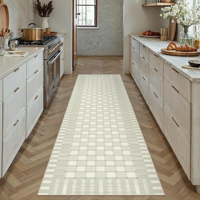 PureCozy Machine Washable Green 2x8 Runner Rug for Hallways Indoor Kitchen Long Carpet Non-Slip Low Pile Modern Soft Accent Throw Rugs for Entrance Bedroom Dining Laundry